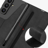 Samsung Galaxy Z Fold 7 Kamera Korumalı Kadife Tasarımlı Kıpta Kalem Bölmeli Fest Kılıf Titanyum