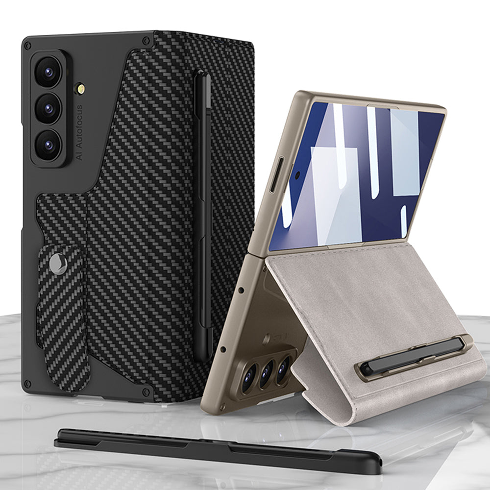 Samsung Galaxy Z Fold 7 Kamera Korumalı Kadife Tasarımlı Kıpta Kalem Bölmeli Fest Kılıf Titanyum