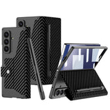 Samsung Galaxy Z Fold 7 Kamera Korumalı Karbon Tasarımlı Kıpta Kalem Bölmeli Fest Kılıf Siyah