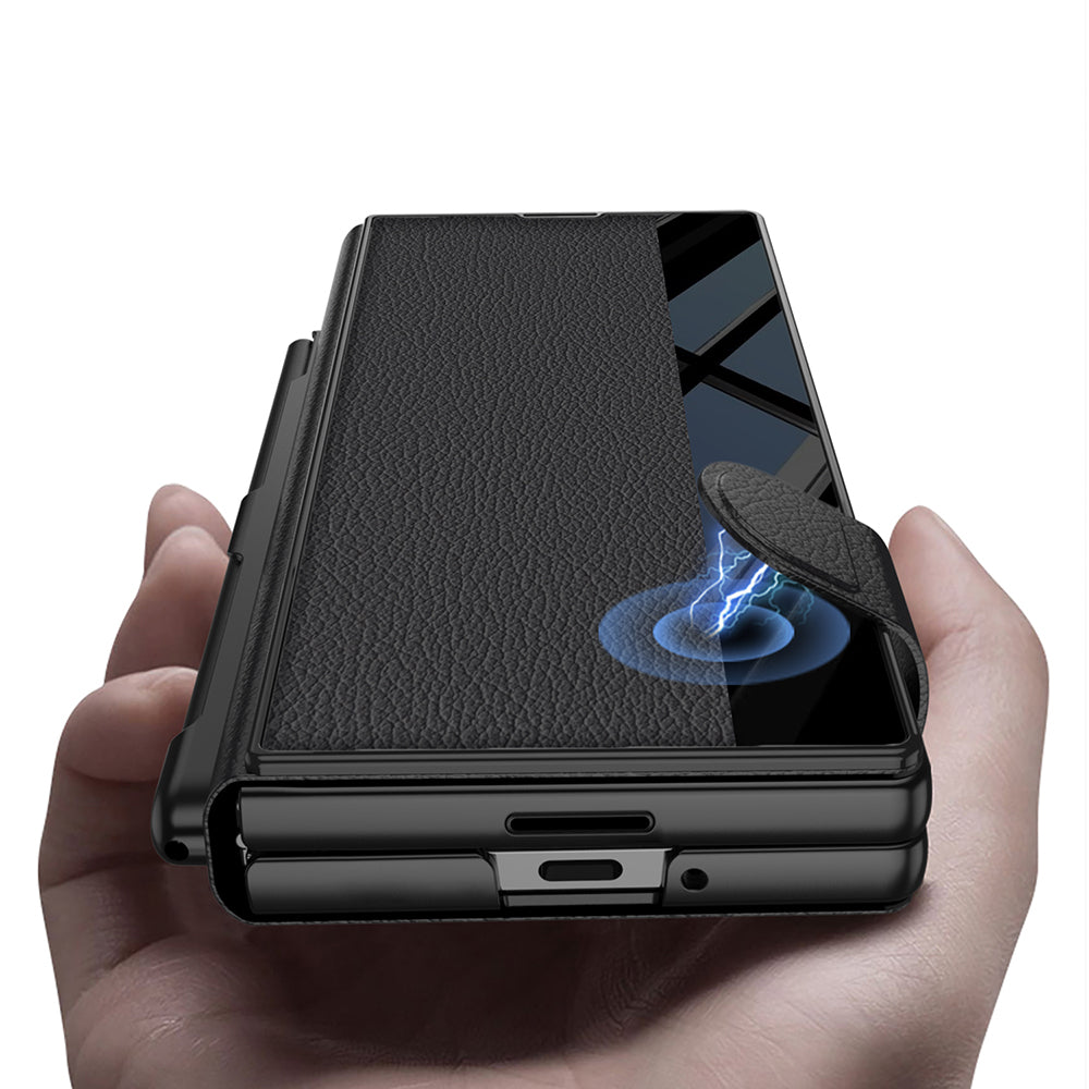 Galaxy Z Fold 7 Kılıf Kamera Korumalı Zore Kıpta Aynalı Kalem Bölmeli Fest Kapak Siyah