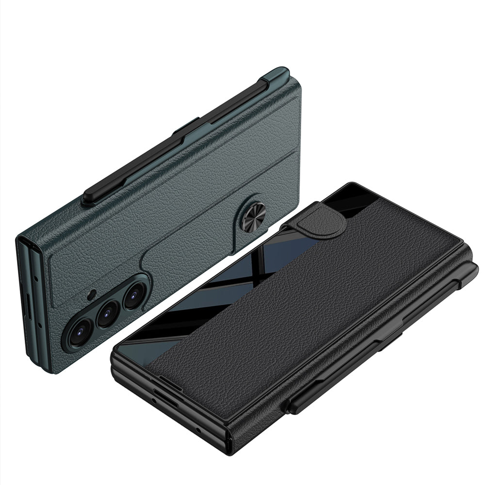 Galaxy Z Fold 7 Kılıf Kamera Korumalı Zore Kıpta Aynalı Kalem Bölmeli Fest Kapak Siyah