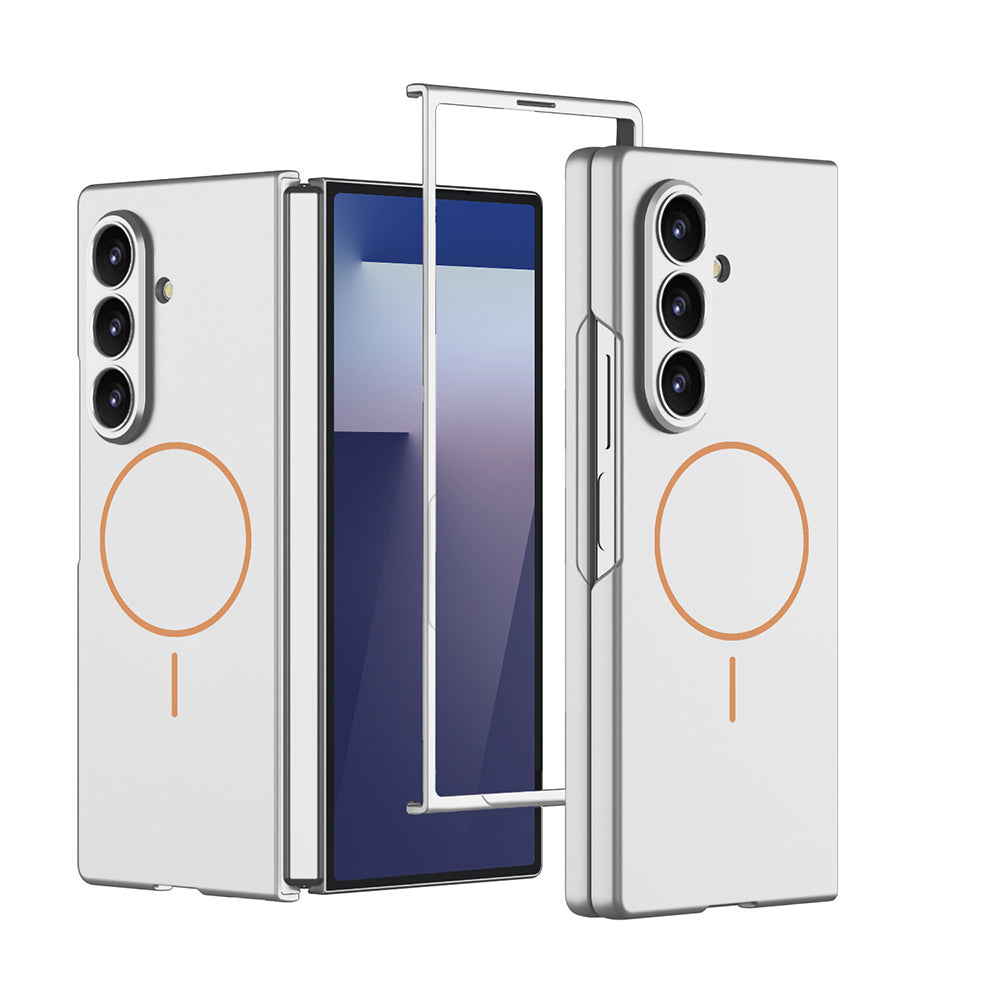 Galaxy Z Fold 7 Kılıf Wireless Şarj Özellikli Zore Kıpta M-safe Kapak Gri