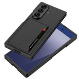 Galaxy Z Fold 7 Suni Deri Arka Yüzey Zore Kartlıklı Kıpta Silikon Kapak Gri