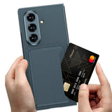 Galaxy Z Fold 7 Suni Deri Arka Yüzey Zore Kartlıklı Kıpta Silikon Kapak Gri
