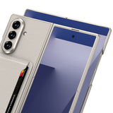 Galaxy Z Fold 7 Suni Deri Arka Yüzey Zore Kartlıklı Kıpta Silikon Kapak Gri
