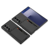 Galaxy Z Fold 7 Suni Deri Arka Yüzey Zore Kartlıklı Kıpta Silikon Kapak Siyah