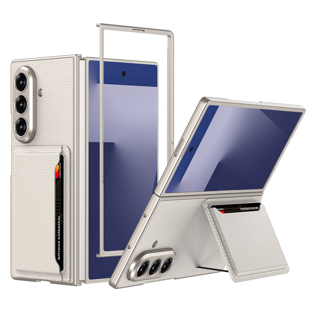 Galaxy Z Fold 7 Suni Deri Arka Yüzey Zore Kartlıklı Kıpta Silikon Kapak Siyah Karbon
