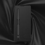 Galaxy Z Fold 7 Suni Deri Tasarımlı Kalem Bölmeli Zore Kıpta Kartlıklı Standlı Kapak Siyah