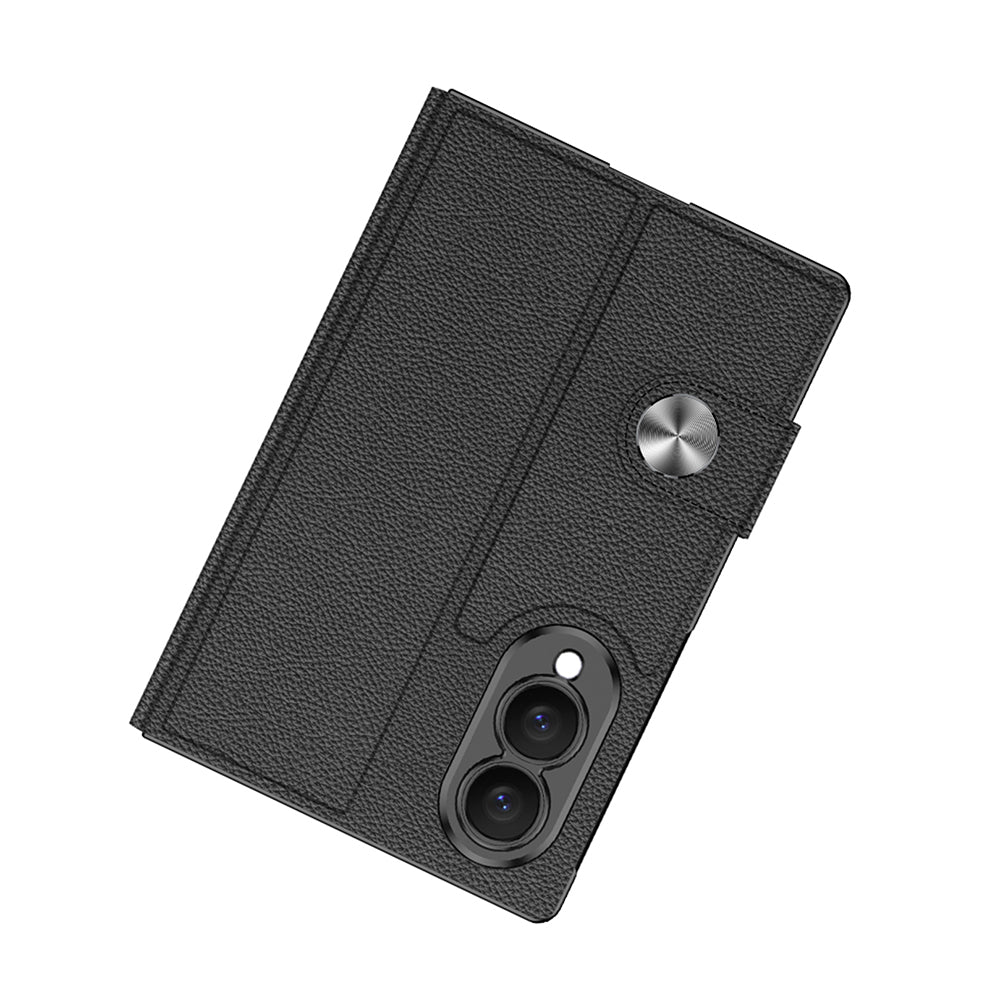 Galaxy Z Fold 8 Kılıf Karbon Fiber Tasarımlı Magnetik Tokalı Kartlıklı Zore Kıpta Zegna Kapak Siyah