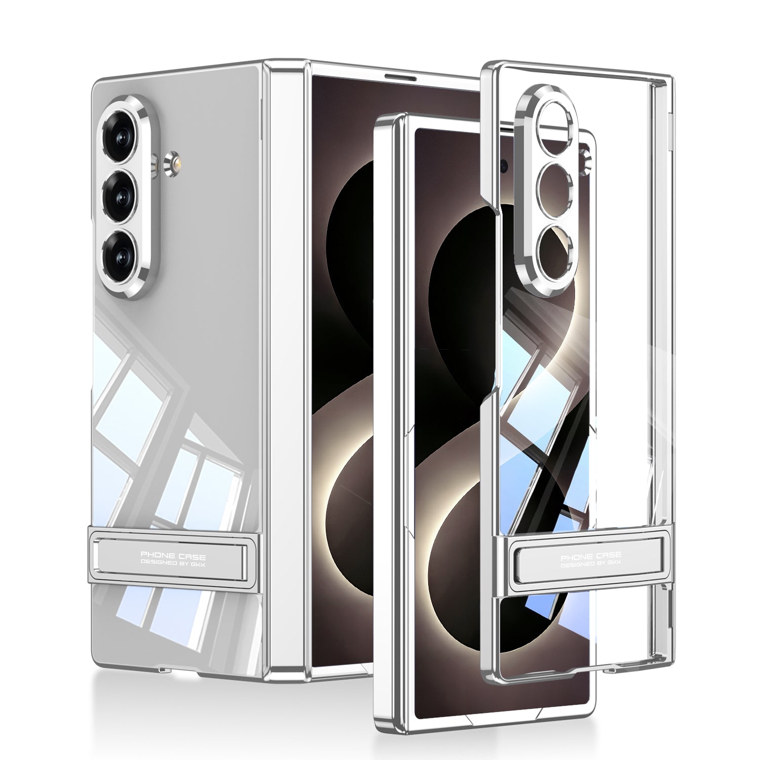 Galaxy Z Fold 8 Ultra Kılıf Kamera Korumalı Şeffaf Tasarımlı Zore Lego Standlı Kapak Gümüş