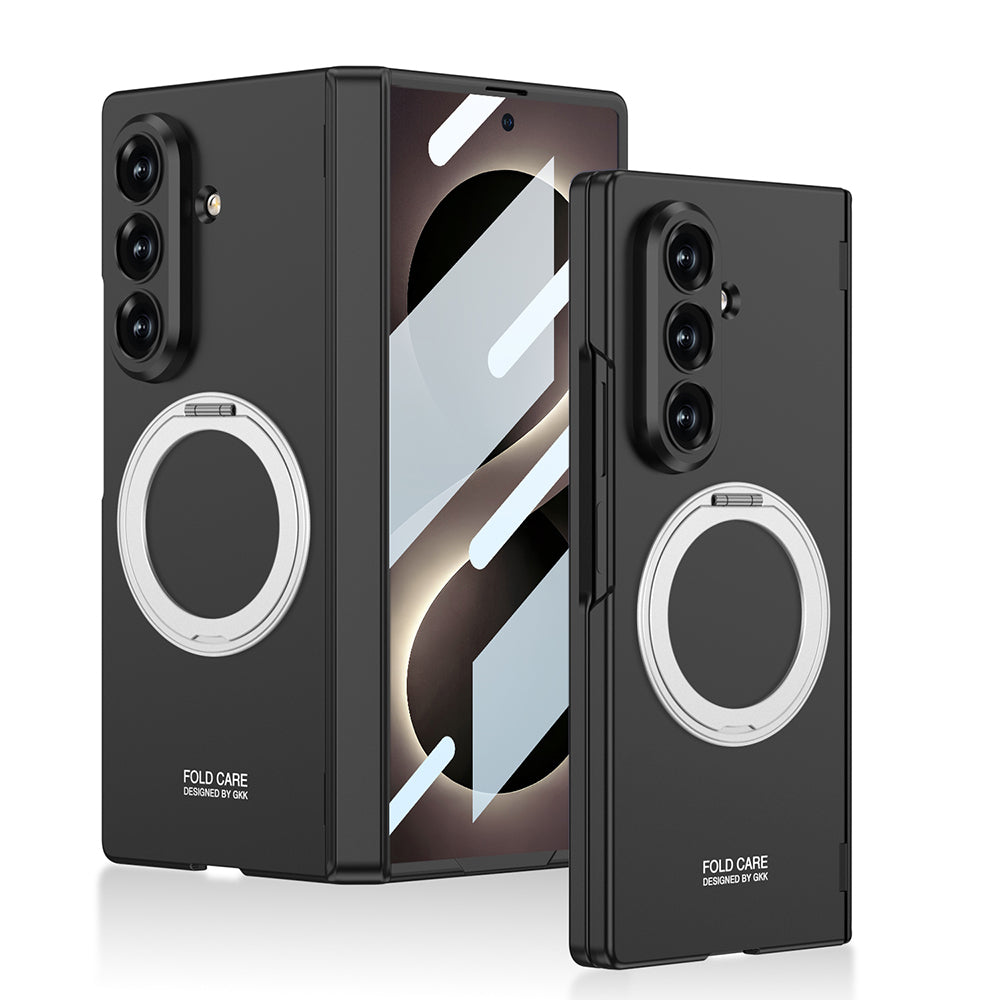 Galaxy Z Fold 8 Ultra Kılıf M-safe Şarj Özellikli Zore Kıpta KPT-07 Ring Standlı Sert PC Kapak Siyah