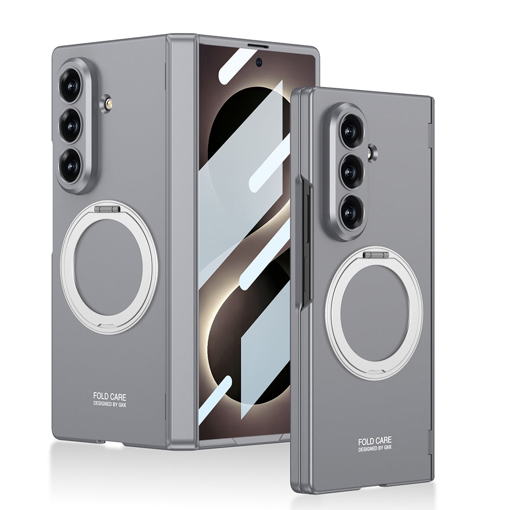 Galaxy Z Fold 8 Ultra Kılıf M-safe Şarj Özellikli Zore Kıpta KPT-07 Ring Standlı Sert PC Kapak Gri