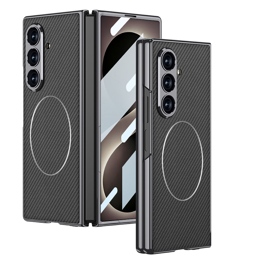 Galaxy Z Fold 8 Ultra Kılıf M-safe Şarj Özellikli Zore Kıpta KPT-10 Sert PC Kapak Siyah Karbon