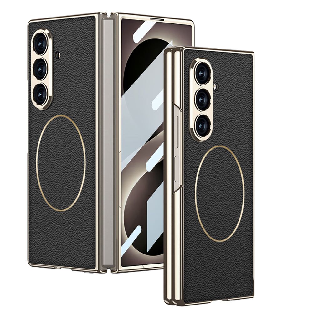 Galaxy Z Fold 8 Ultra Kılıf M-safe Şarj Özellikli Zore Kıpta KPT-10 Sert PC Kapak Gold-Siyah