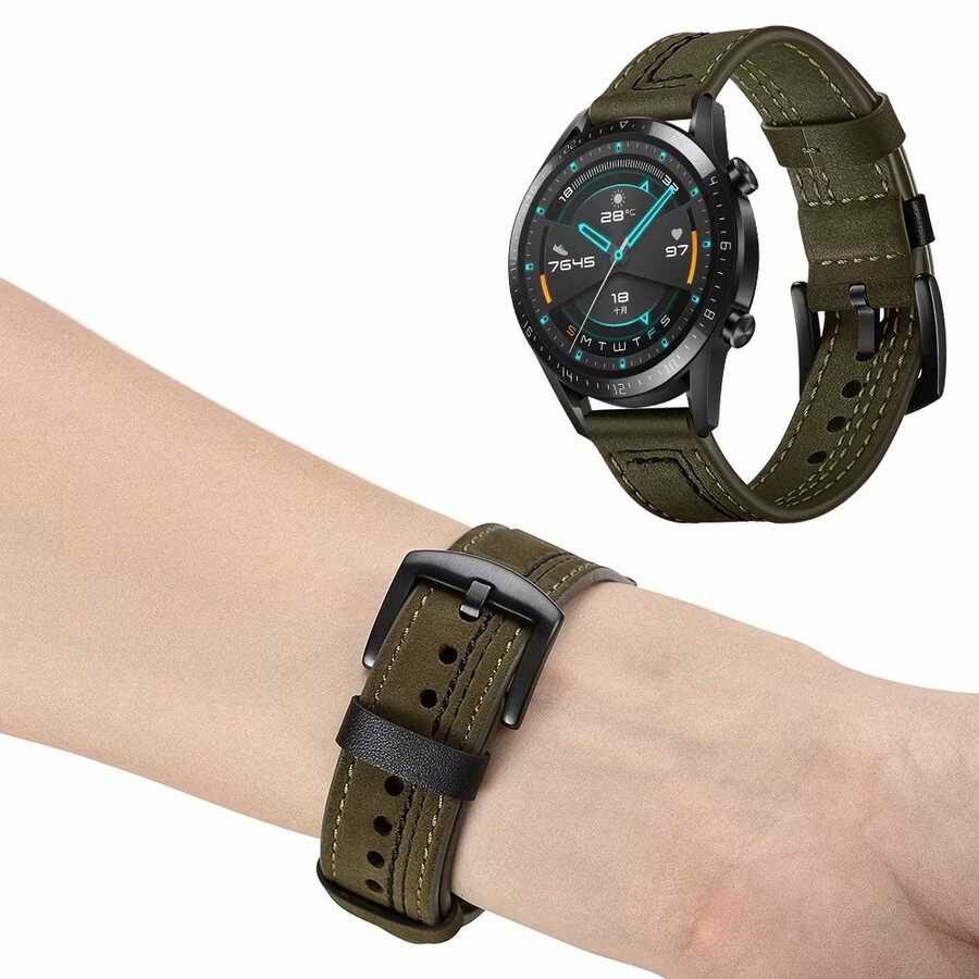 Gear S3 (22mm) KRD-19 Deri Kordon Yeşil