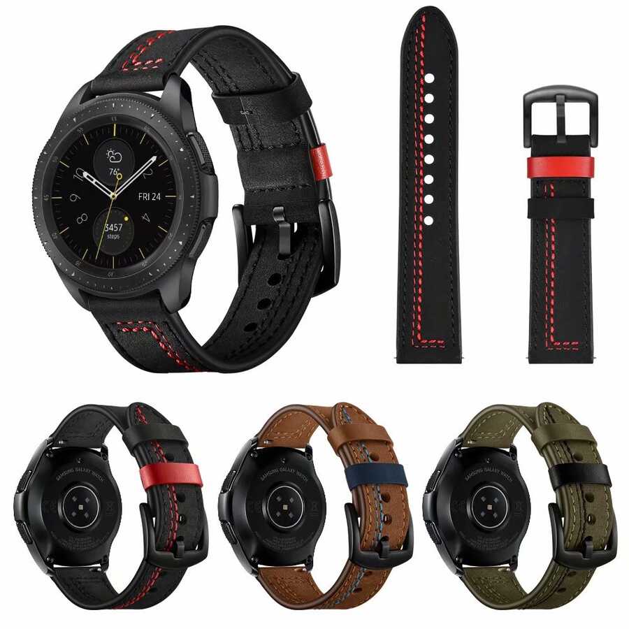 Gear S3 (22mm) KRD-19 Deri Kordon Kahverengi