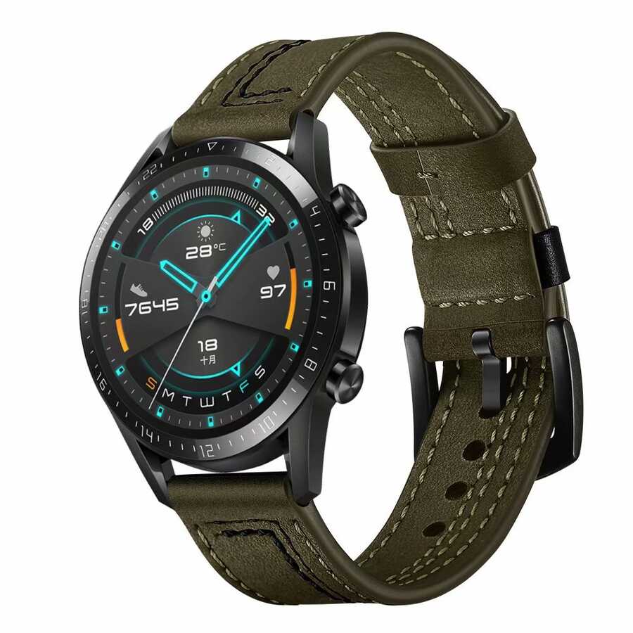 Gear S3 (22mm) KRD-19 Deri Kordon Yeşil