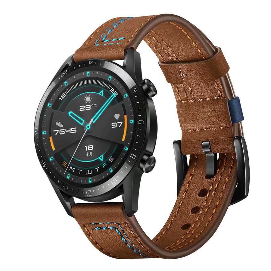 Gear S3 (22mm) KRD-19 Deri Kordon Kahverengi