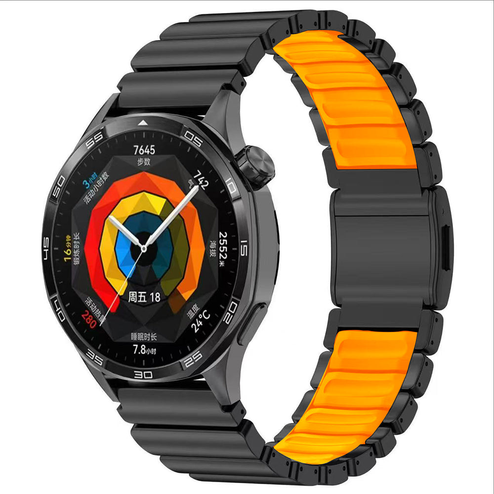 Gear S3 Zore KRD-151 22mm Metal Silikon Kordon Siyah-Turuncu