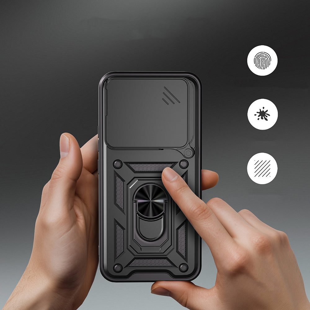 Honor 400 Kılıf Magnetik Standlı Kamera Korumalı Zore Sürgülü Vega Kapak Siyah