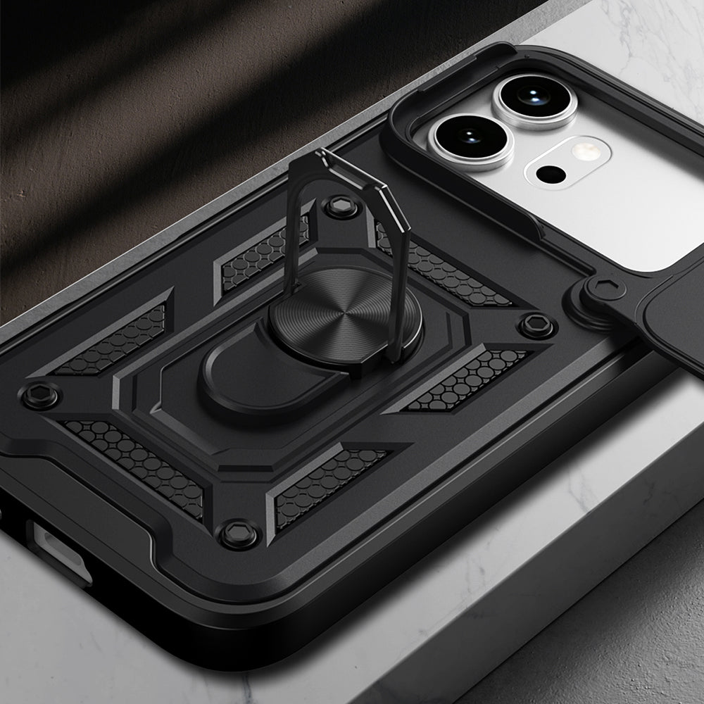 Honor 600 5G Kılıf Magnetik Standlı Kamera Korumalı Sürgülü Vega Kapak Mavi