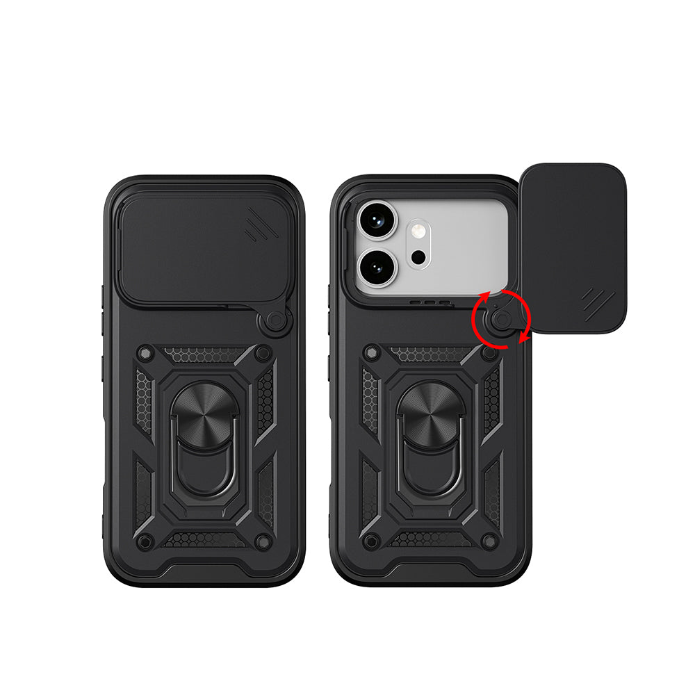 Honor 600 5G Kılıf Magnetik Standlı Kamera Korumalı Sürgülü Vega Kapak Siyah