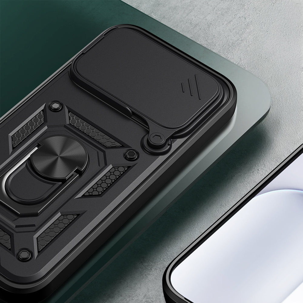 Honor 600 Pro 5G Kılıf Magnetik Standlı Kamera Korumalı Sürgülü Vega Kapak Siyah