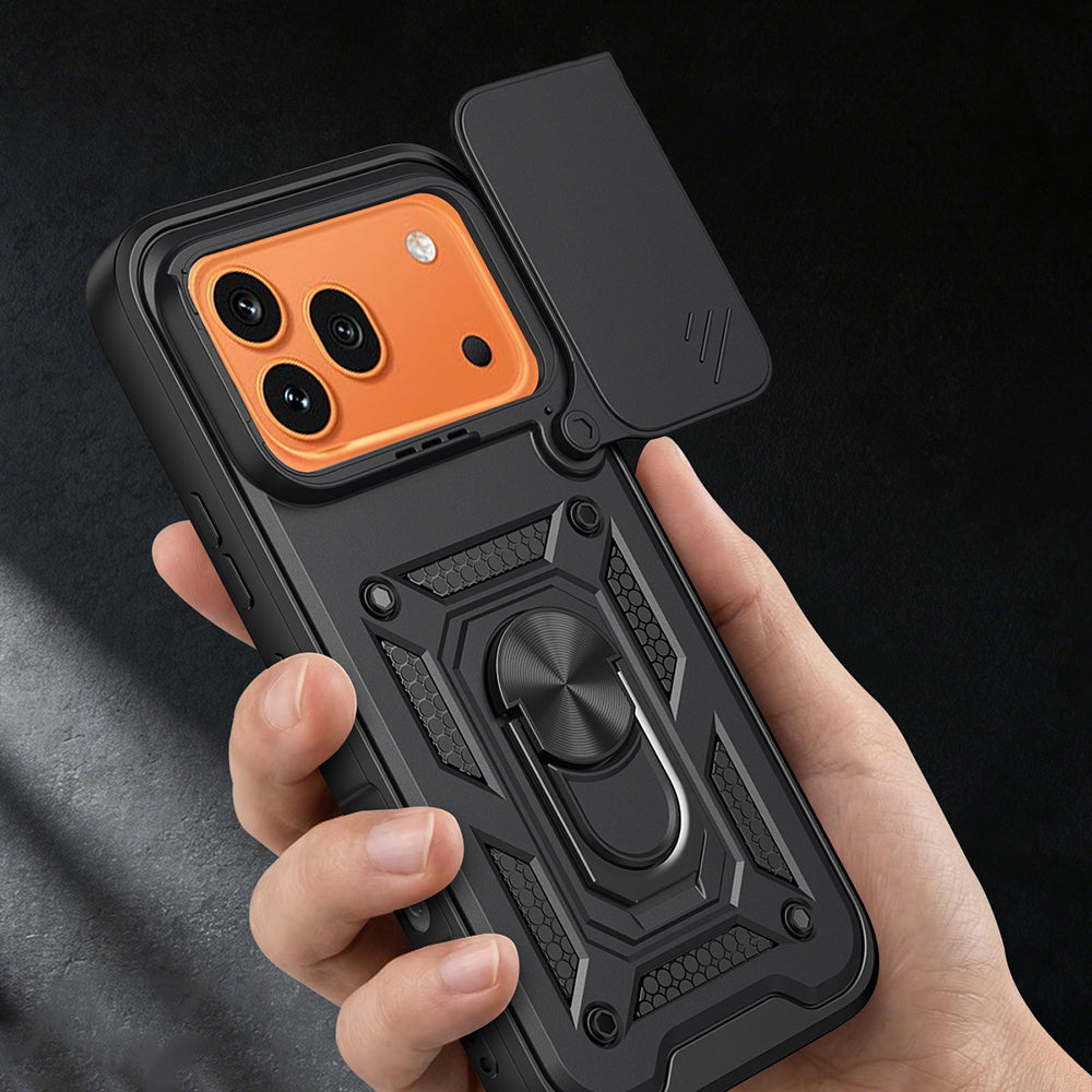Honor 600 Pro 5G Magnetik Standlı Kamera Korumalı Sürgülü Vega Kılıf Siyah