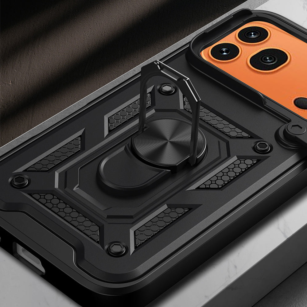 Honor 600 Pro 5G Kılıf Magnetik Standlı Kamera Korumalı Sürgülü Vega Kapak Siyah