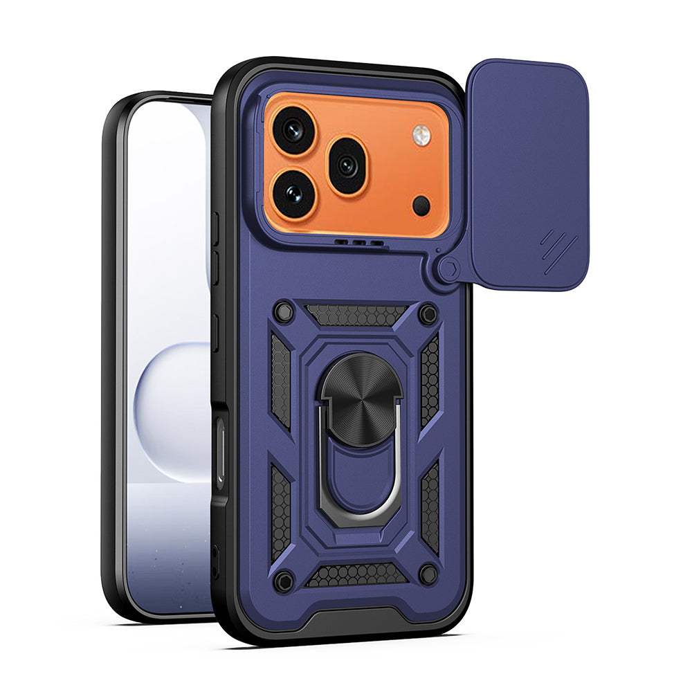 Honor 600 Pro 5G Magnetik Standlı Kamera Korumalı Sürgülü Vega Kılıf Mavi