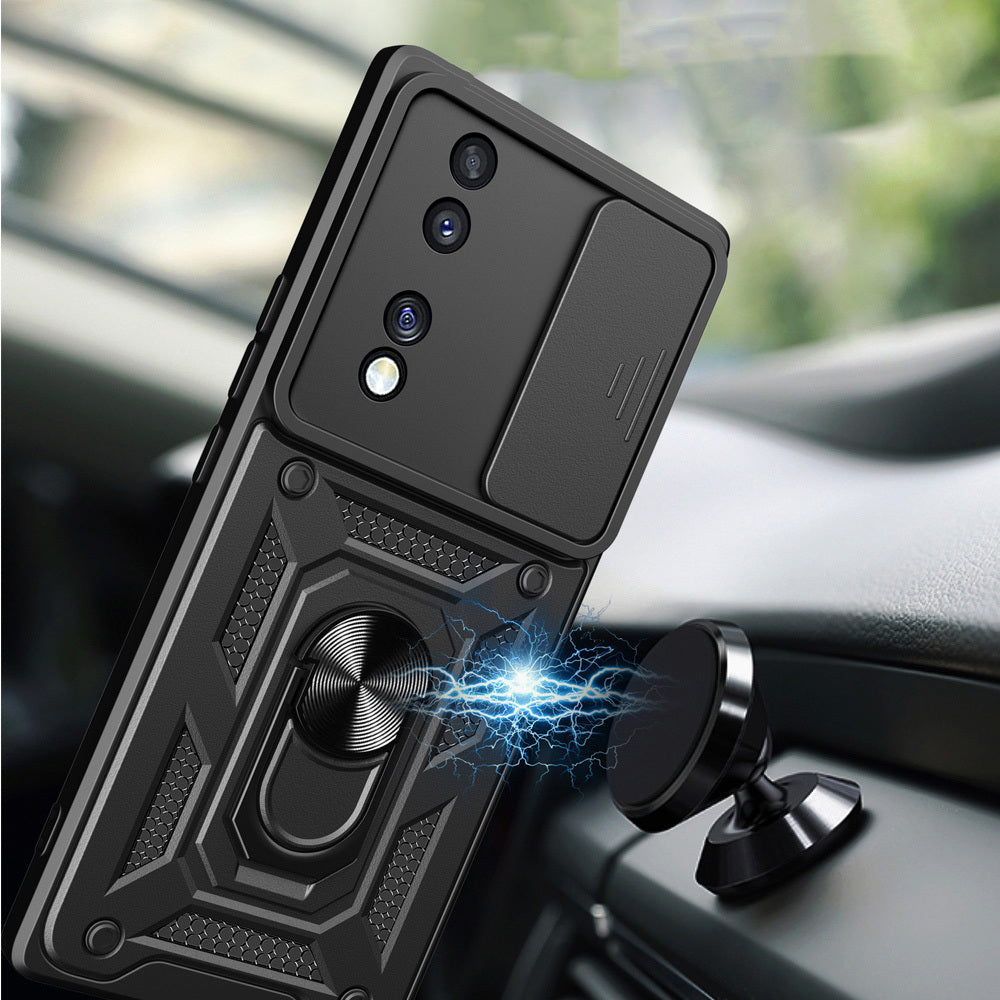 Honor 70 Kılıf Magnetik Standlı Kamera Korumalı Zore Sürgülü Vega Kapak Siyah