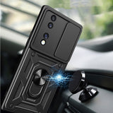 Honor 70 Kılıf Magnetik Standlı Kamera Korumalı Zore Sürgülü Vega Kapak Siyah