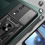 Honor 70 Kılıf Magnetik Standlı Kamera Korumalı Zore Sürgülü Vega Kapak Mavi