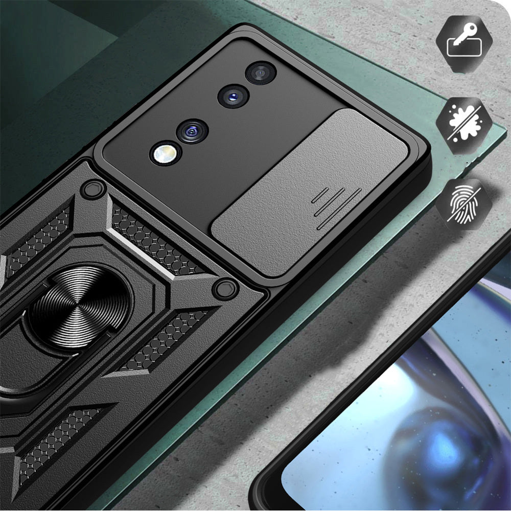 Honor 70 Kılıf Magnetik Standlı Kamera Korumalı Zore Sürgülü Vega Kapak Siyah