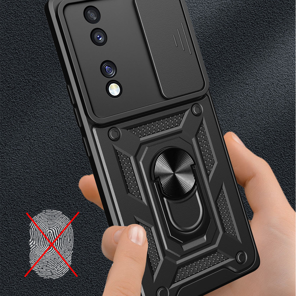 Honor 70 Kılıf Magnetik Standlı Kamera Korumalı Zore Sürgülü Vega Kapak Siyah
