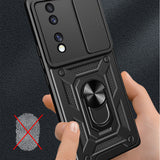 Honor 70 Kılıf Magnetik Standlı Kamera Korumalı Zore Sürgülü Vega Kapak Siyah
