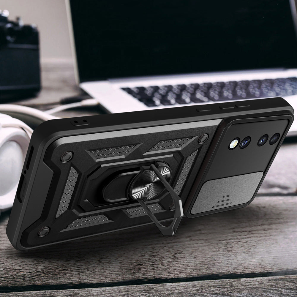 Honor 70 Kılıf Magnetik Standlı Kamera Korumalı Zore Sürgülü Vega Kapak Siyah