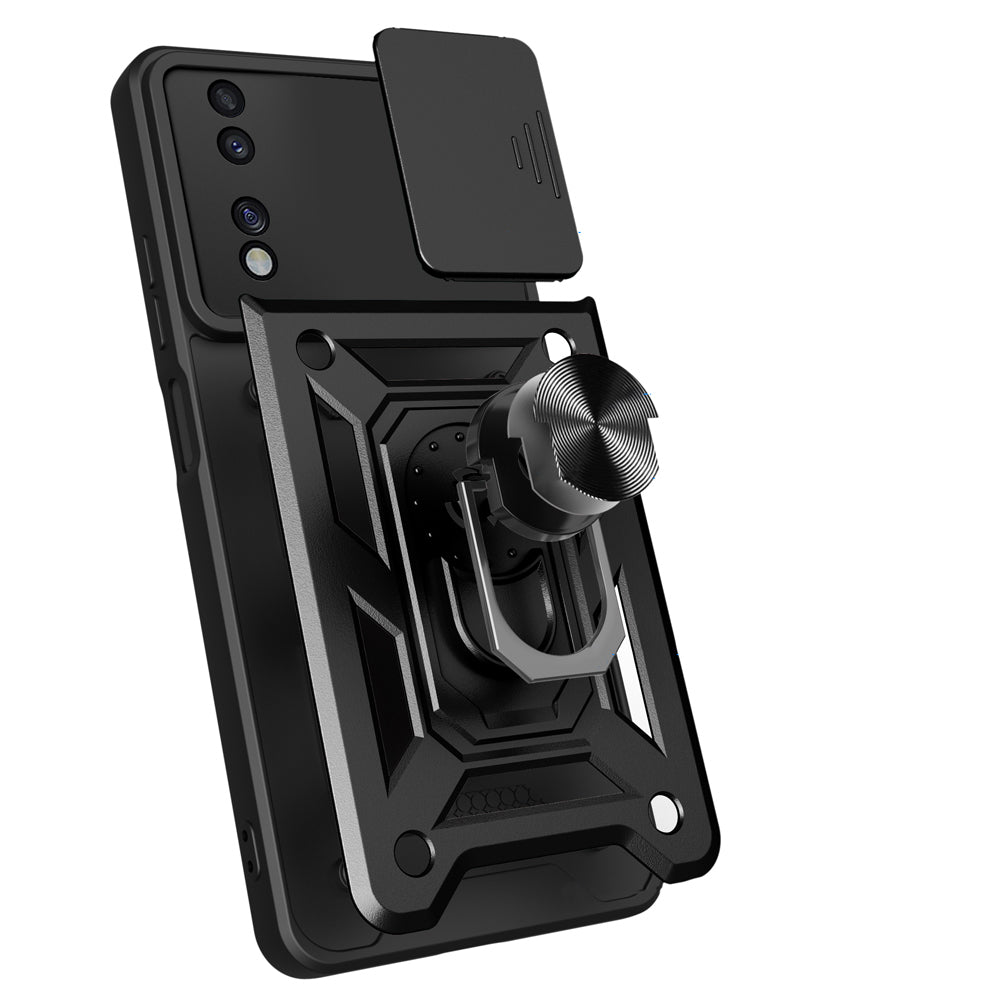 Honor 70 Kılıf Magnetik Standlı Kamera Korumalı Zore Sürgülü Vega Kapak Siyah