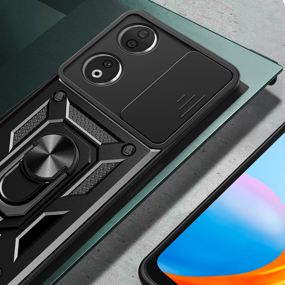 Honor 90 Kılıf Magnetik Standlı Kamera Korumalı Zore Sürgülü Vega Kapak Mavi