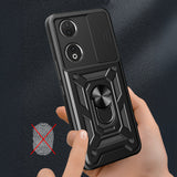 Honor 90 Kılıf Magnetik Standlı Kamera Korumalı Zore Sürgülü Vega Kapak Mavi