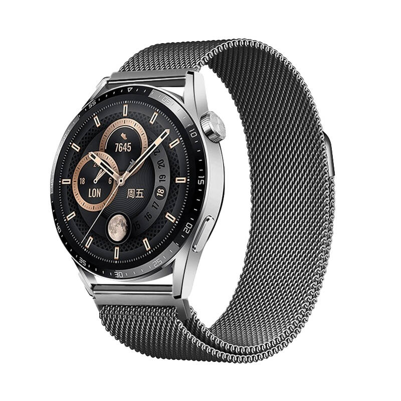 Honor Magic 2 46mm Zore Band-12 22mm Metal Hasır Kordon Siyah