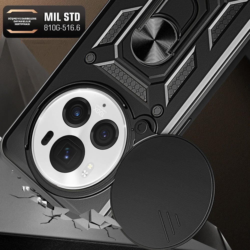 Honor Magic 6 Pro Kılıf Magnetik Standlı Kamera Korumalı Zore Sürgülü Vega Kapak Mavi