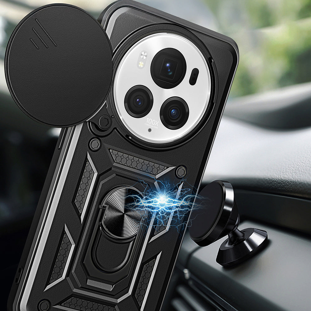 Honor Magic 6 Pro Kılıf Magnetik Standlı Kamera Korumalı Zore Sürgülü Vega Kapak Mavi