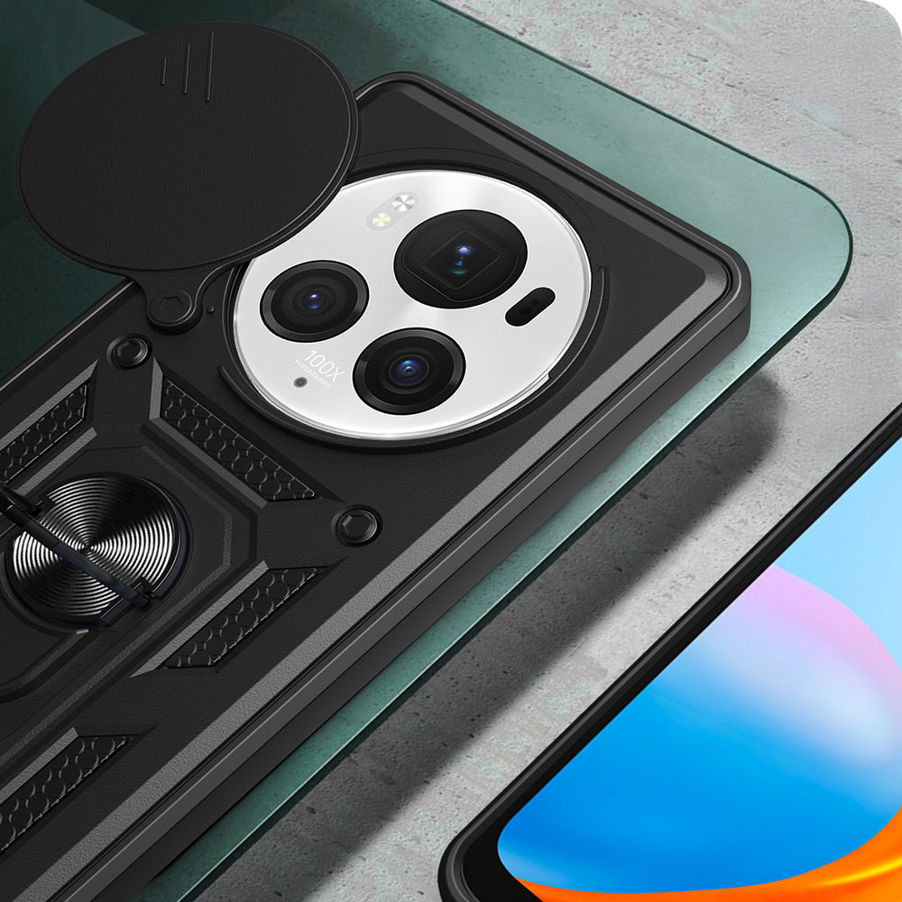 Honor Magic 6 Pro Kılıf Magnetik Standlı Kamera Korumalı Zore Sürgülü Vega Kapak Mavi