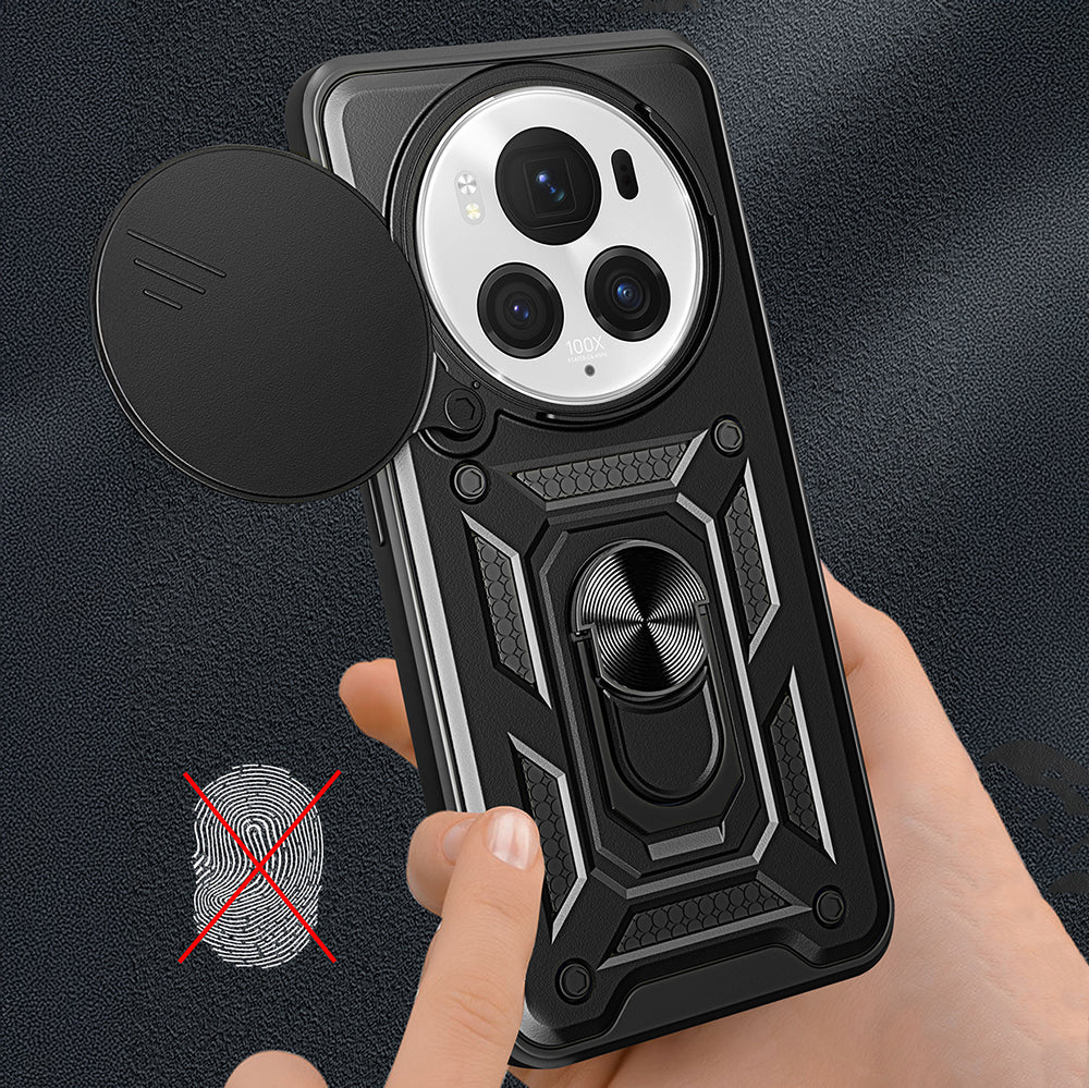 Honor Magic 6 Pro Kılıf Magnetik Standlı Kamera Korumalı Zore Sürgülü Vega Kapak Mavi