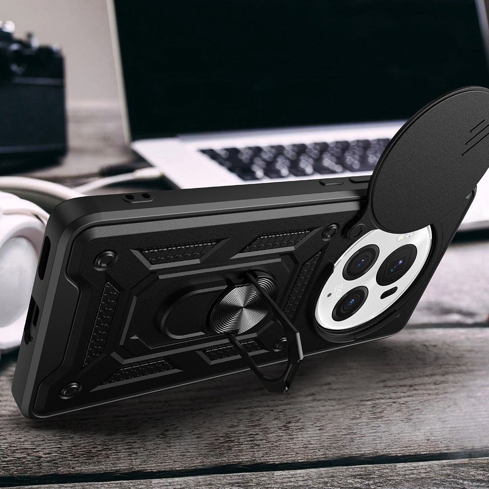 Honor Magic 6 Pro Kılıf Magnetik Standlı Kamera Korumalı Zore Sürgülü Vega Kapak Mavi