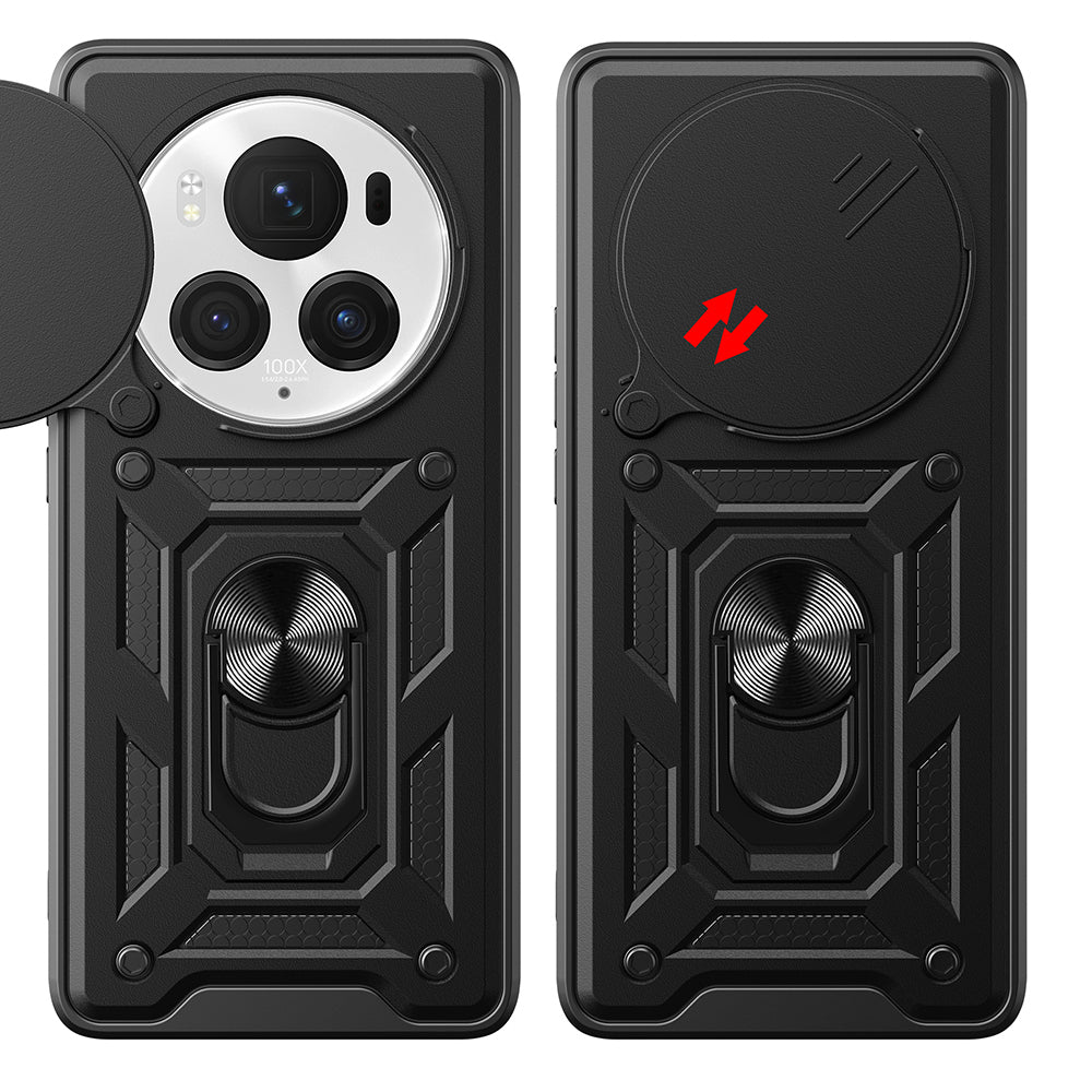 Honor Magic 6 Pro Kılıf Magnetik Standlı Kamera Korumalı Zore Sürgülü Vega Kapak Mavi