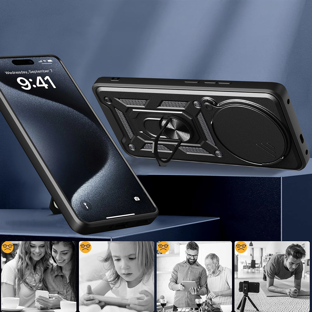 Honor Magic 7 Lite Kılıf Magnetik Standlı Kamera Korumalı Sürgülü Vega Kapak Siyah