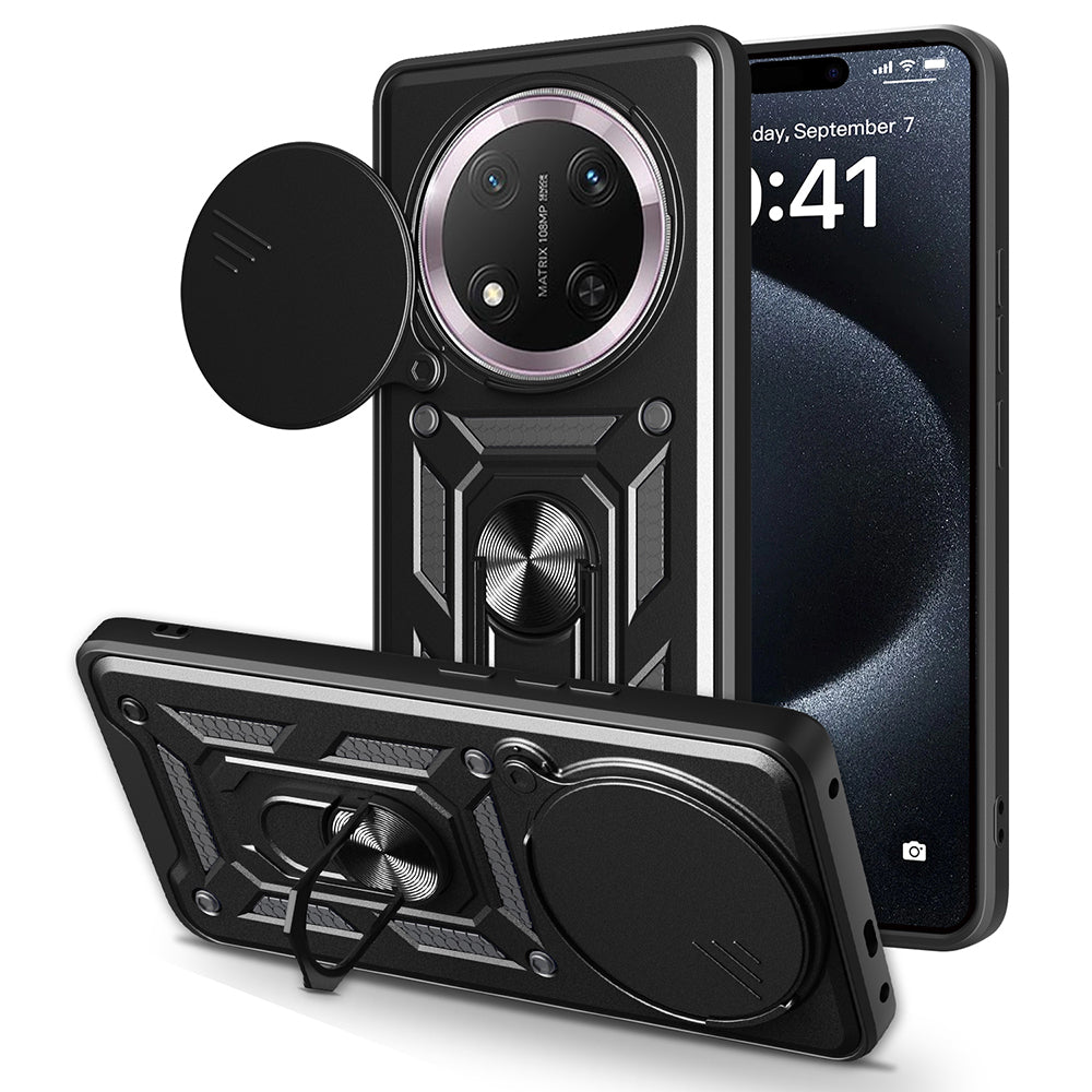Honor Magic 7 Lite Kılıf Magnetik Standlı Kamera Korumalı Sürgülü Vega Kapak Siyah