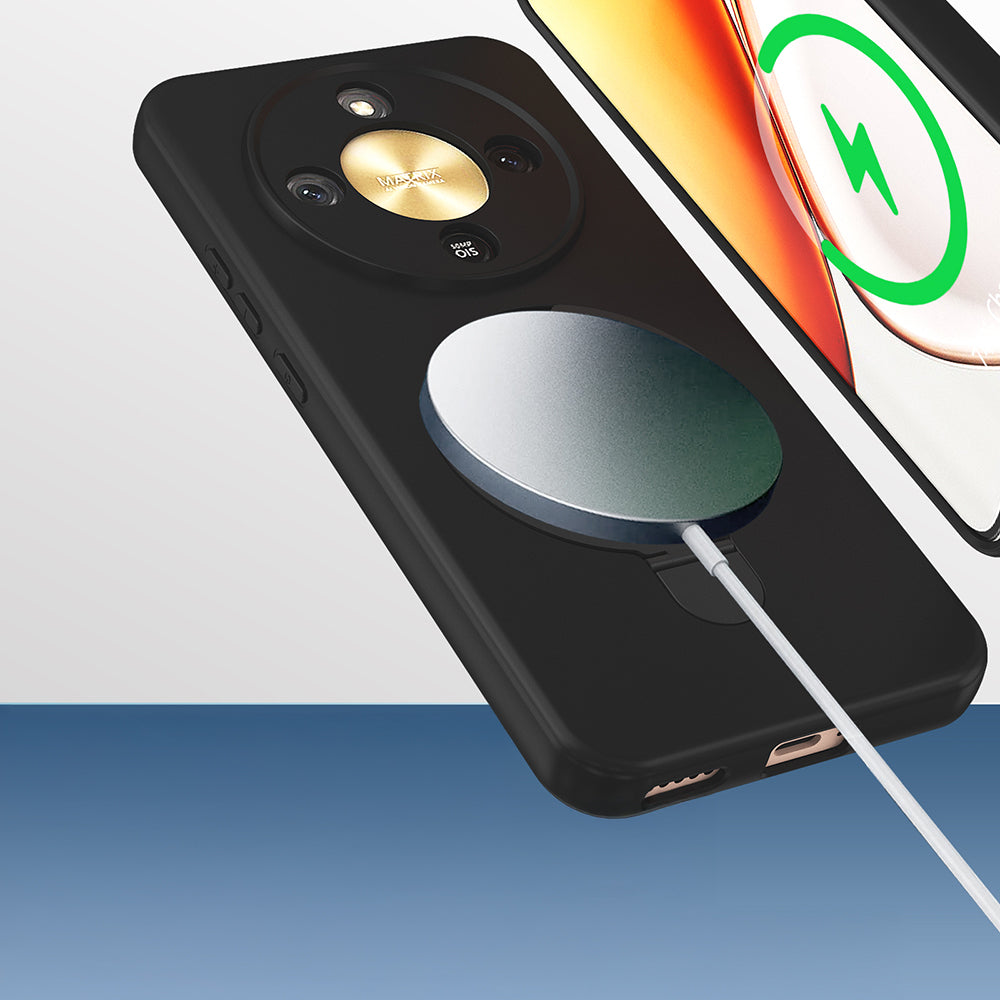 Honor Magic 8 Lite 5G Kılıf M-safe Şarj Özellikli Standlı Zore Samara Kapak Pembe